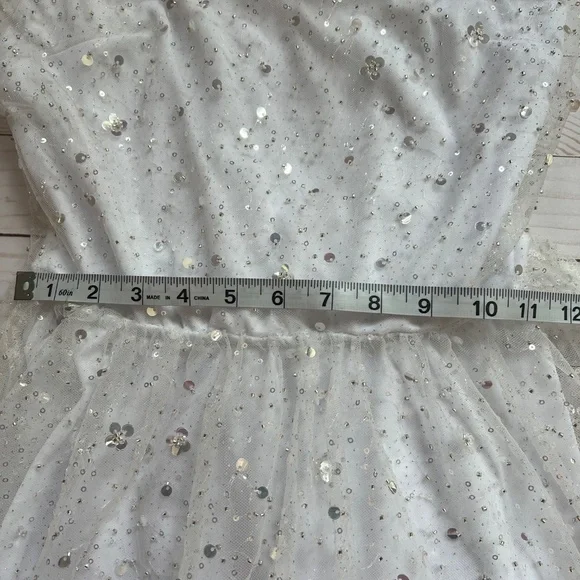 Lucy in the Sky White w Sequin Overlay Mini Dress | Size M | Sparkly Party Dress - Picture 10 of 10